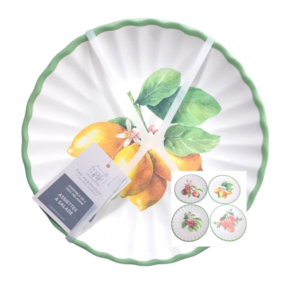 Set of 4 The Farmhouse Salad Plates‎ 100% Melamine Dishwasher Safe Fruit Themed